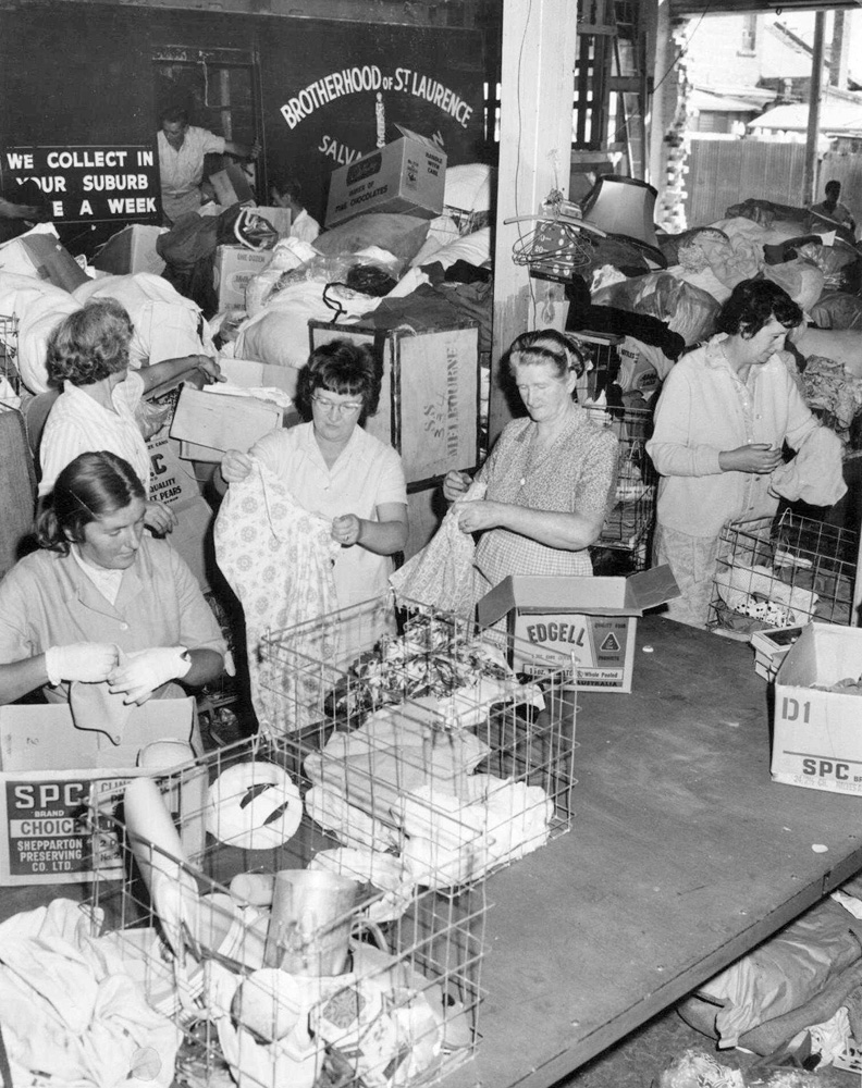 A photo of BSL's Donated Goods division on Westgarth Street in Fitzroy with volunteers sorting goods