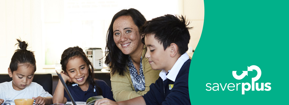 This is a picture of a family at the dining table with the children doing their homework and the mother is paying bills.